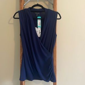 41 Hawthorn.  Benni Wrap Front Ruched Knit Top.  Navy - M